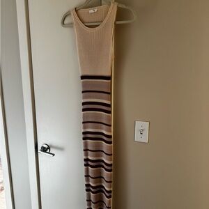 Luxe Cream and Brown Striped Midi Dress